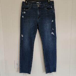 Old Navy Dark Blue Distressed Ankle Jeans